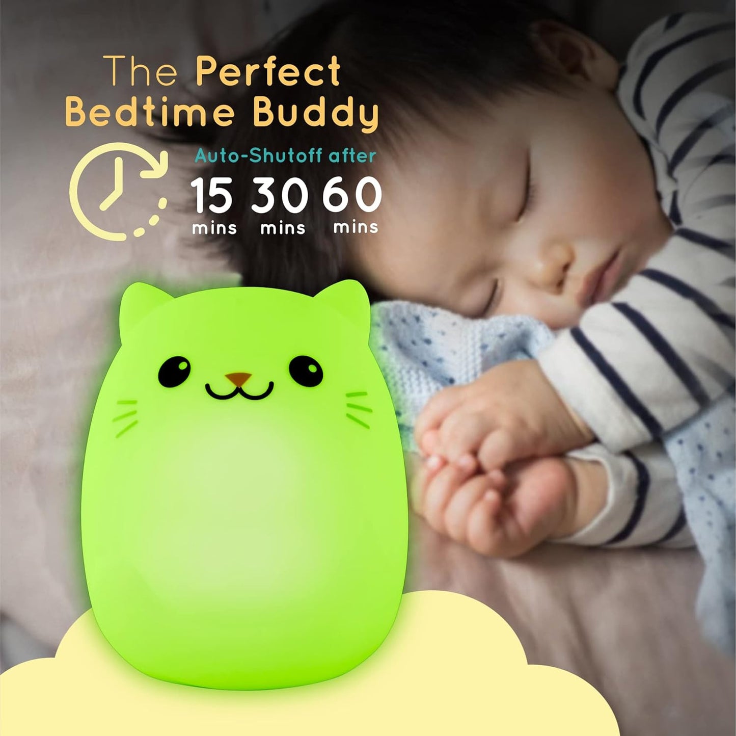 Lumipets Remote Control Silicone Night Light for Kids - Cat Design with 9 Soft Colors & Sleep Timer - Rechargeable, Battery-Operated Lamp for Bedroom | Baby Nursery, Toddler, Girls, Boys