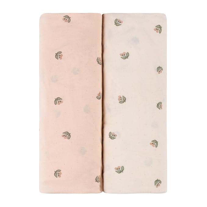 Ely’s & Co. Bassinet Sheets, Baby Girl Fitted Bassinet Mattress Sheet Set - 2 Pack, 100% Jersey Knit Cotton, fits Oval, Hourglass and Rectangle Mattress, Pink Vintage Floral Collection, 32”x16”x3”