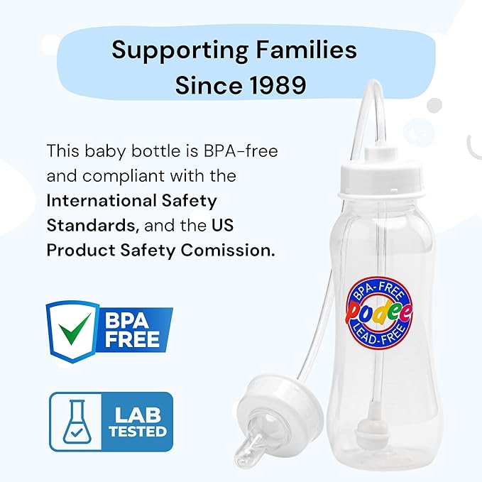 Hands-Free Baby Bottle - Anti-Colic Nursing System 9 oz Baby Bottle with Fast Flow Nipple/Teat 3m+ Infant with Tube Straw Feeding System for Toddler (2 Bottles - Classic)