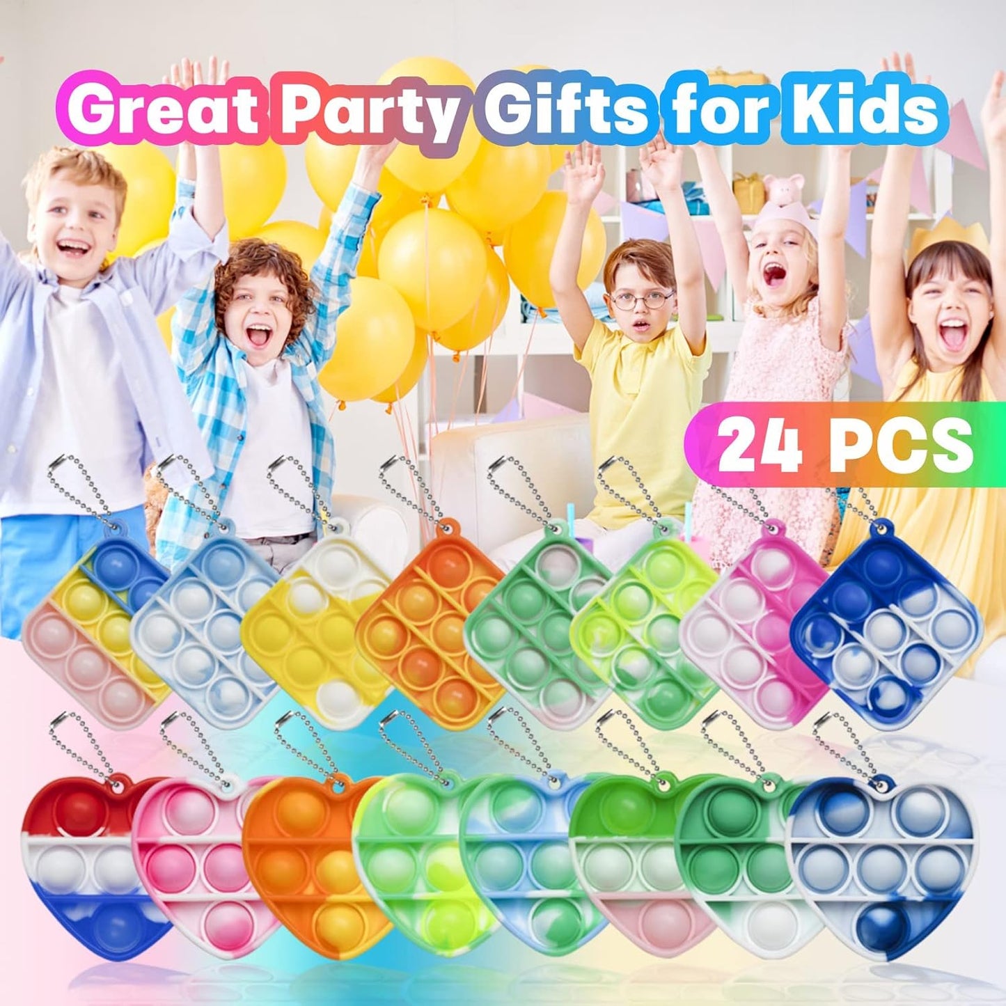 24 PCS Pop Fidget Toys Bulk Its Party Favors for Kids Toys 3 Shape Mini Pop Keychain It Birthday Goodie Bag Stuffers Fidgets for Kids Classroom Prizes End of Year Student Gifts Sensory Fidget Toy Pack