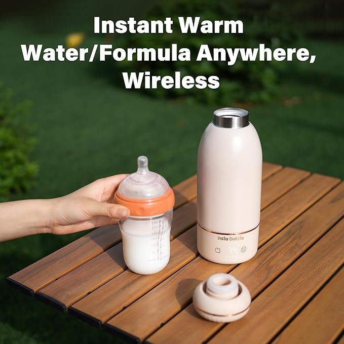 Portable Baby Bottle Warmer for Breastmilk & Formula, Fast 3-Min Heating, 500ml, Adjustable Temp Control, USB Rechargeable, Travel-Friendly with Case