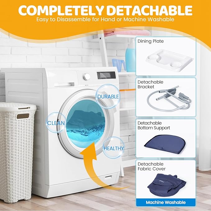 Orzbow Hook On High Chair with Removable Dining Tray, Folding Portable High Chair with Storage Bags, Baby Table Booster Seat, Easy Clip on Table Feeding HighChair for Travel, Restaurant and Home, Blue