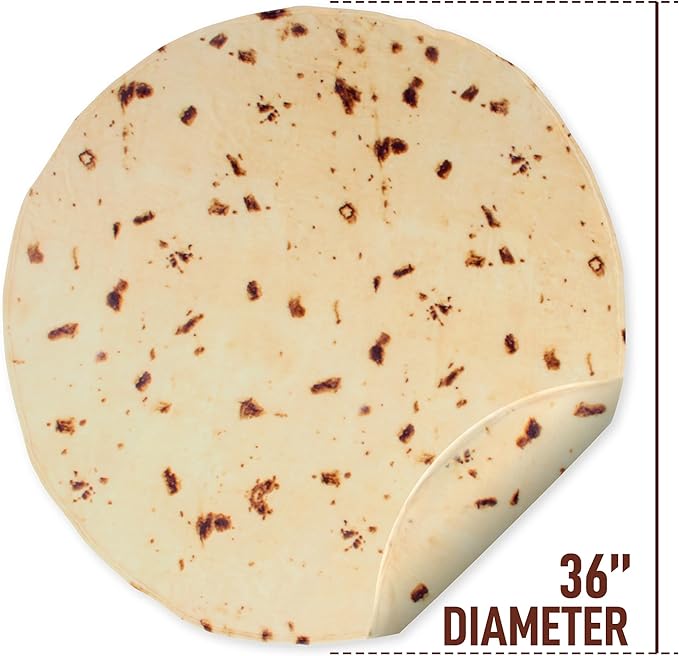 Zulay Kitchen Burritos Tortilla Throw Blanket Double Sided 36 inches for Adult and Kids - Giant Novelty Funny Taco Tortilla Blanket, Soft 285 GSM Flannel - White Elephant Gift