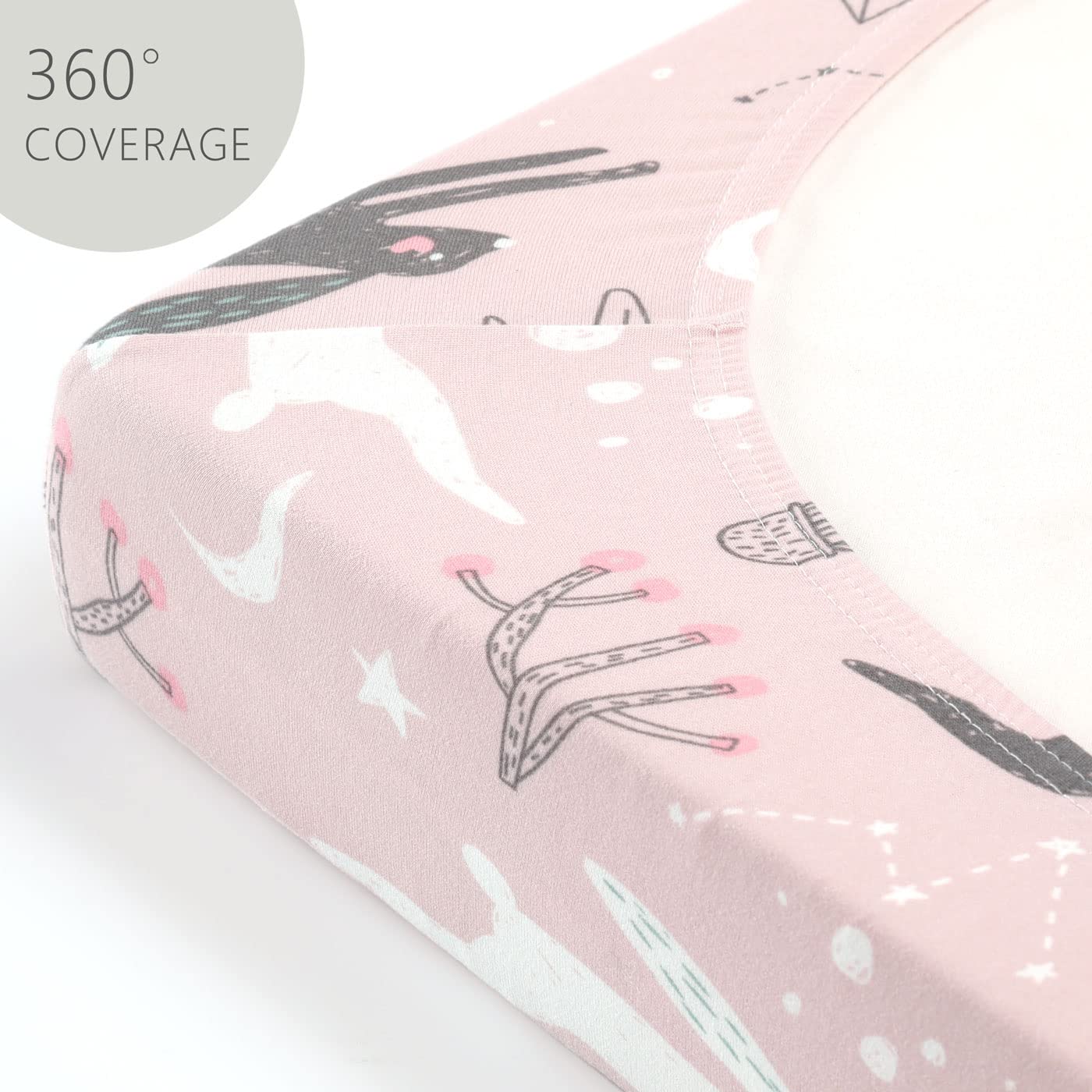 GRSSDER Stretchy Ultra Soft Jersey Knit Pack n Play Sheets Set 2 Pack, Portable/Mini Cribs Playard Sheets, Cute Foxes and Rabbits for Baby Girls and Boys