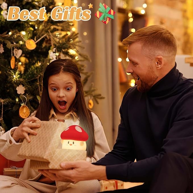 Cordless Mushroom Lamp, Adorable Mushroom Night Light, Soft Silicone Dimmable Night Light for Kids Baby Rooms,Rechargeable Touch Desk Lamp with Timer for Nursery, Dorm Decor