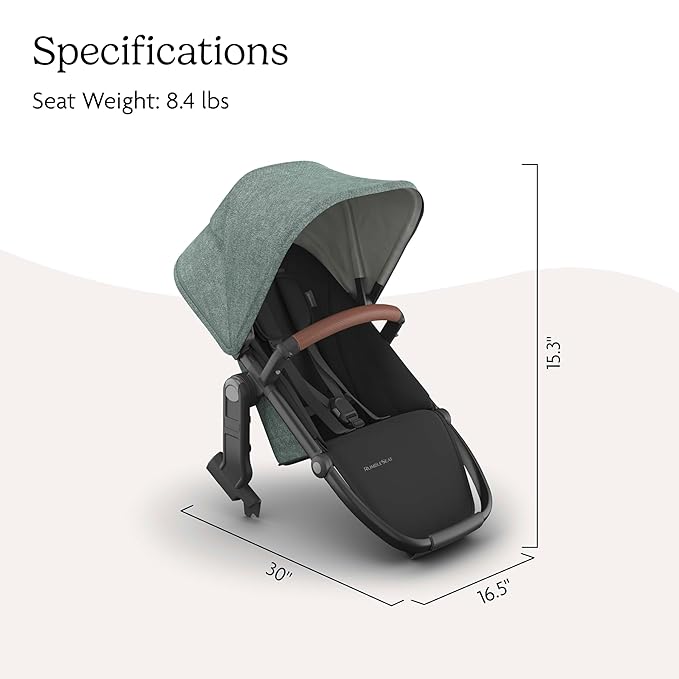 UPPAbaby RumbleSeat V3 Second Lower Seat - Compatible with Vista V2 and Vista V3 - All-Weather Seat + Magnetic Buckle – Adapters Included - Gwen (Green Mélange/Carbon Frame/Saddle Leather)