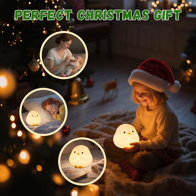 Cute DuDu Duck Night Light, Silicone Duck Lamp Light, Squishy Led Lamp, Rechargeable Dimmable Animal Nightlight with 30 Minutes Timer & Touch Control for Bedroom Living Room Gift Decor