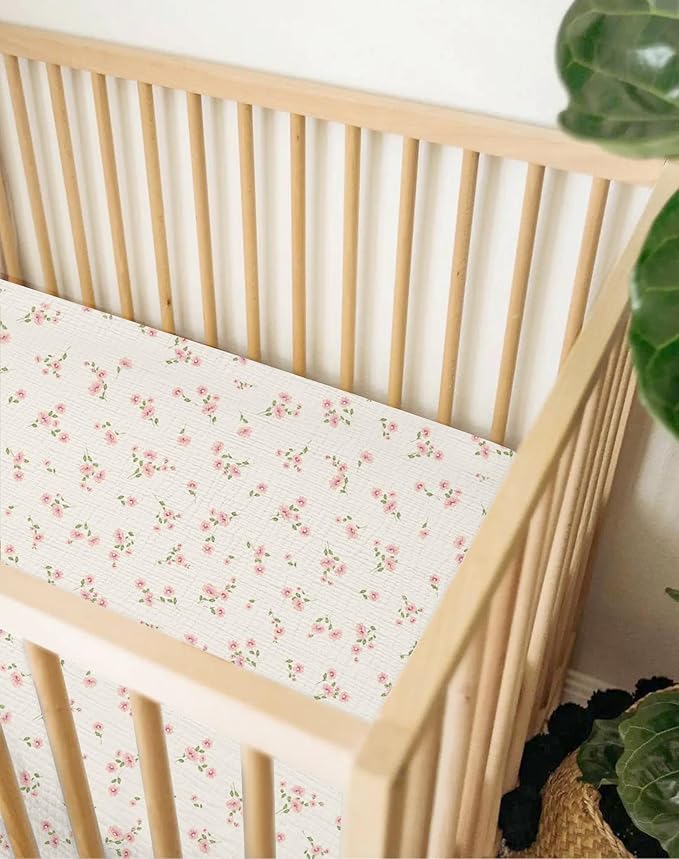 Crib Sheets for Baby Boy Girl 2 Pack, Fitted Crib Mattress Sheet 28" x 52", Muslin Toddler Bedding with Neutral Style, Nursery Bedding Essentials (Rosy)