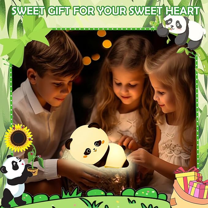 Cute Night Light Panda Night Light for Kids,16 Colors Dimmable Baby Night Lights for Nursery, Silicone Rechargeable Nightlight for Kids Room,Gifts Stuff for Boys Girls Baby,Toddler Decor