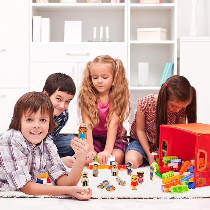 Kathfly 36 Pcs Wooden Community Helpers Community Wooden Toy Preschool Little Professionals Block Character Set Multicultural Career Figurines Creative Play Social Emotional Learning Wood People Toy
