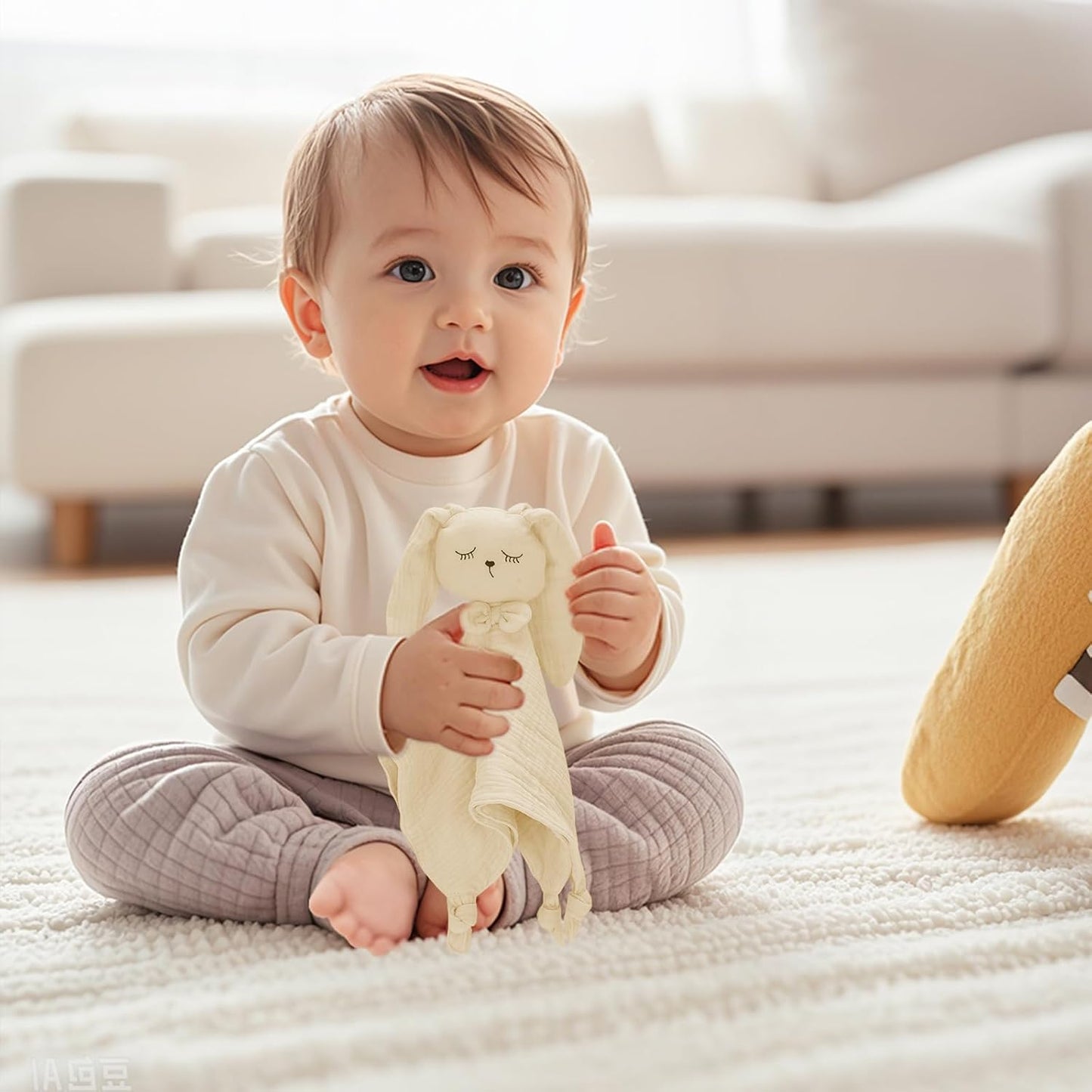 Easter Organic Cotton Muslin Bunny Loveys for Babies Baby Security Blanket Baby Snuggle Toy Newborn Essentials Must Haves(Rabbit-Off White)