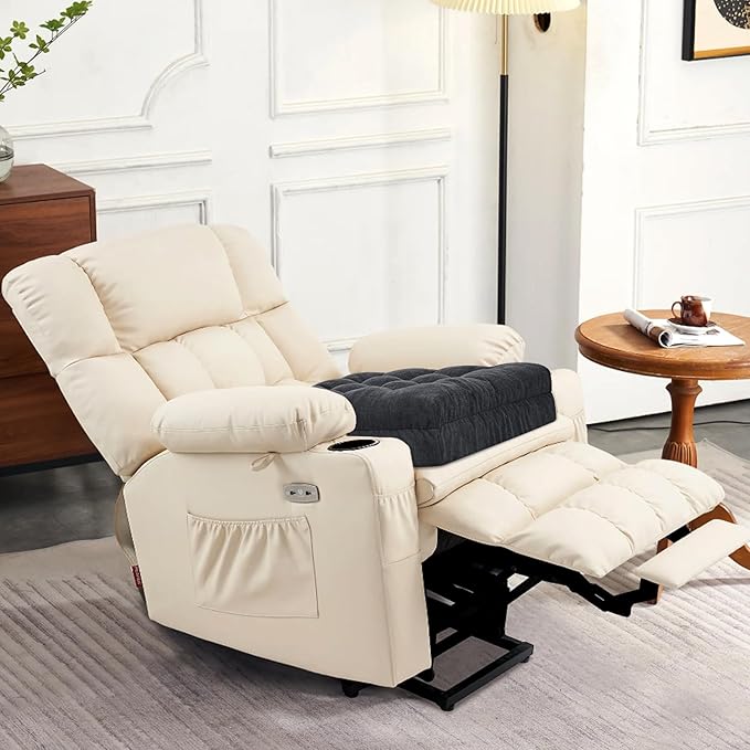 HAVARGO Recliner Cushions for Elderly, 20x20x4 Inch Thick Chair Cushion for Shorter Users Patent Design Soft Tufted Dual Layer Booster Seat Cushions for Seniors Recliner Risers Gray 1P