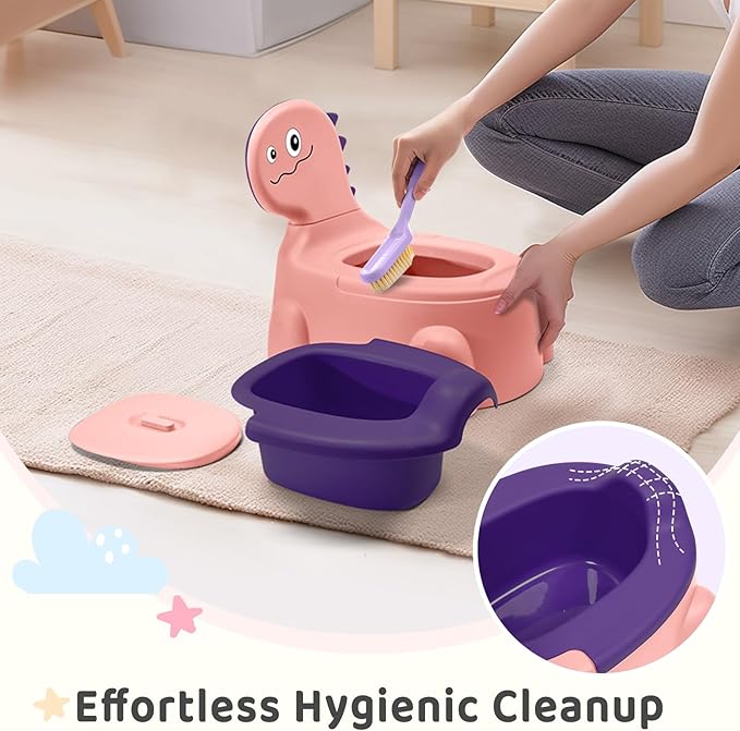 Potty Seat Baby Training Chair Boys Girls Toddler Dinosaur Comfortable children 1-5 years old Baby toilet Animal seat with lid back potty trainer (Pink)