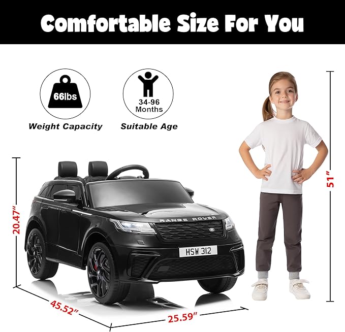 TOBBI 12V Ride On Car,Licensed Land Rover VELAR Electric Vehicle Toy for Kid & Toddler,Battery Powered Electric Truck with Parental Remote Control,Music,Spring Suspension