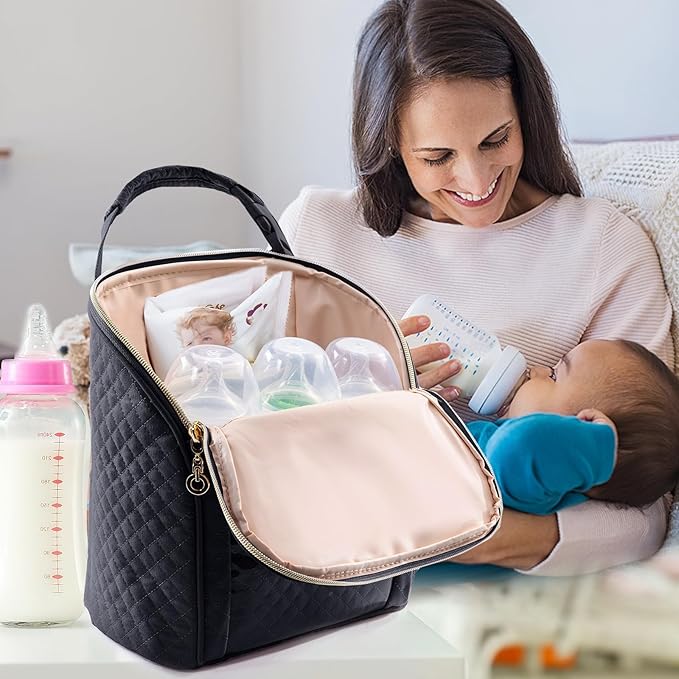 SFYBYHEART Breastmilk Cooler Travel Bag for 3 Baby Bottles Up to 9 Ounce - Insulated Bottle bag for Daycare - Breastmilk Storage Bag - Bottle Cooler Bag