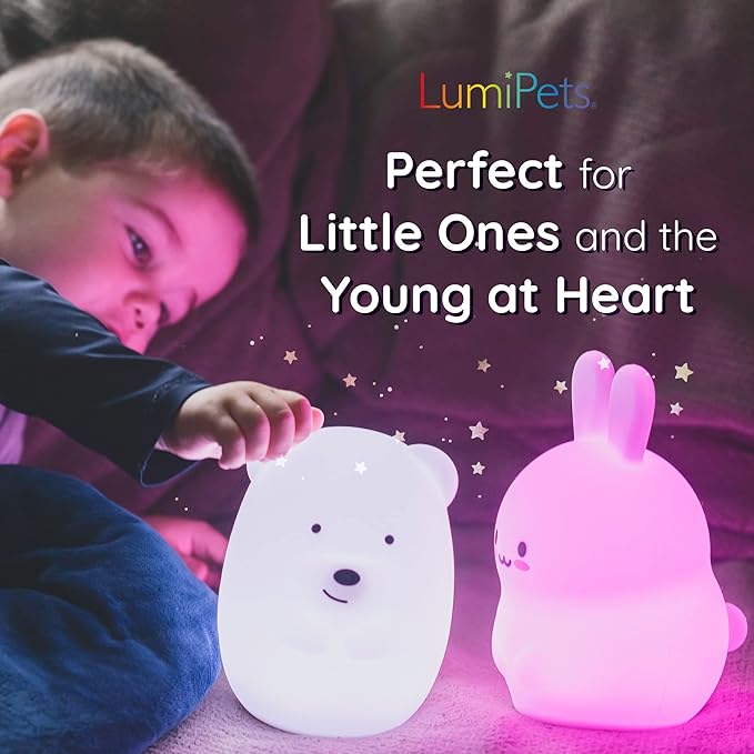 Lumipets Clive The Cat Squishy Silicone Night Light for Kids | Cute Night Light with Remote & Touch Control for Baby & Toddler Bedrooms | Color Changing Portable Animal Nightlight | Kids Mood Lamp
