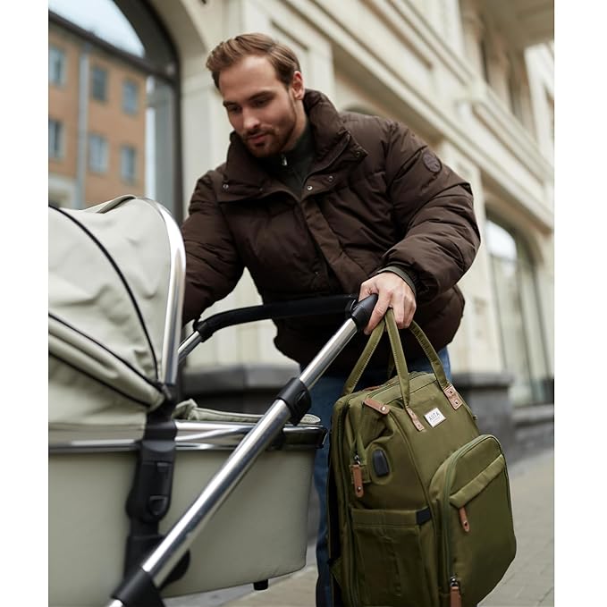 Diaper Bag Backpack, Multifunction Diaper Bag with Changing Pad, Baby Diaper Bags for Boys Girls, Stylish Large Capacity Travel Backpack for Moms Dads, Baby Shower Gifts,Unisex – Olive Green