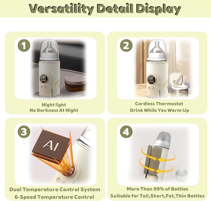 2025 Upgrade Portable Bottle Warmer for Travel,Comfortable Bottle Warmer on the go,Rapid Warming,Long-Lasting Warming up to 6-10H (10000 mAh)