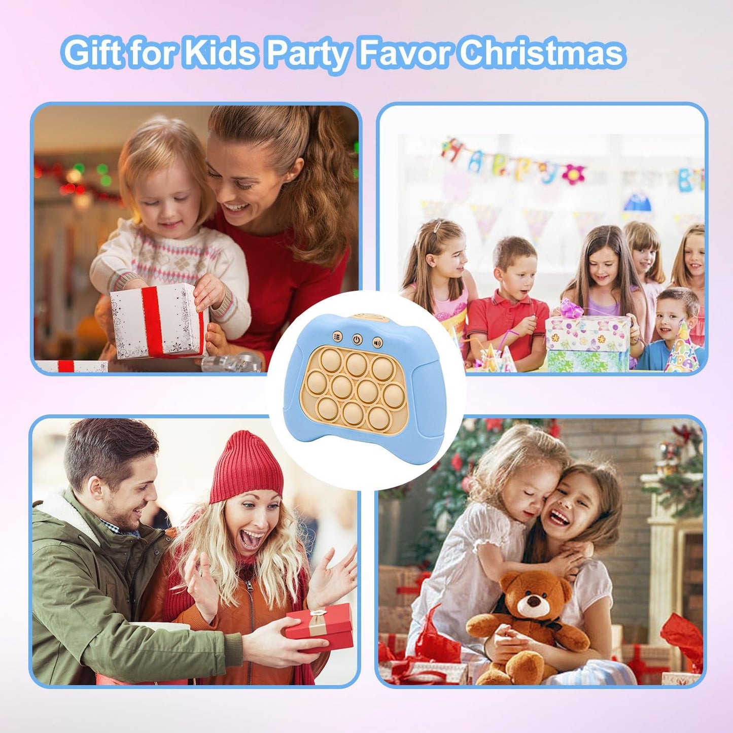 Quick Push Puzzle Game Machine Pop Fidget Light-Up Squeeze Poppet Sensory Toy Educational Push Pop Bubble Toy Stress Relief Party Favors Puzzle Game for Kids Teens Adults (Baby Blue)