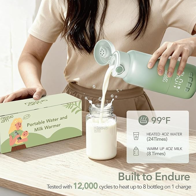 Portable Bottle Warmer for Travel, 17OZ 12000mAh Baby Bottle Warmer with 100W Fast Heating, Super Fast Charging (Full in 1.5H), Accurate Temp Control, Travel Portable Milk Warmer for BabyMilk