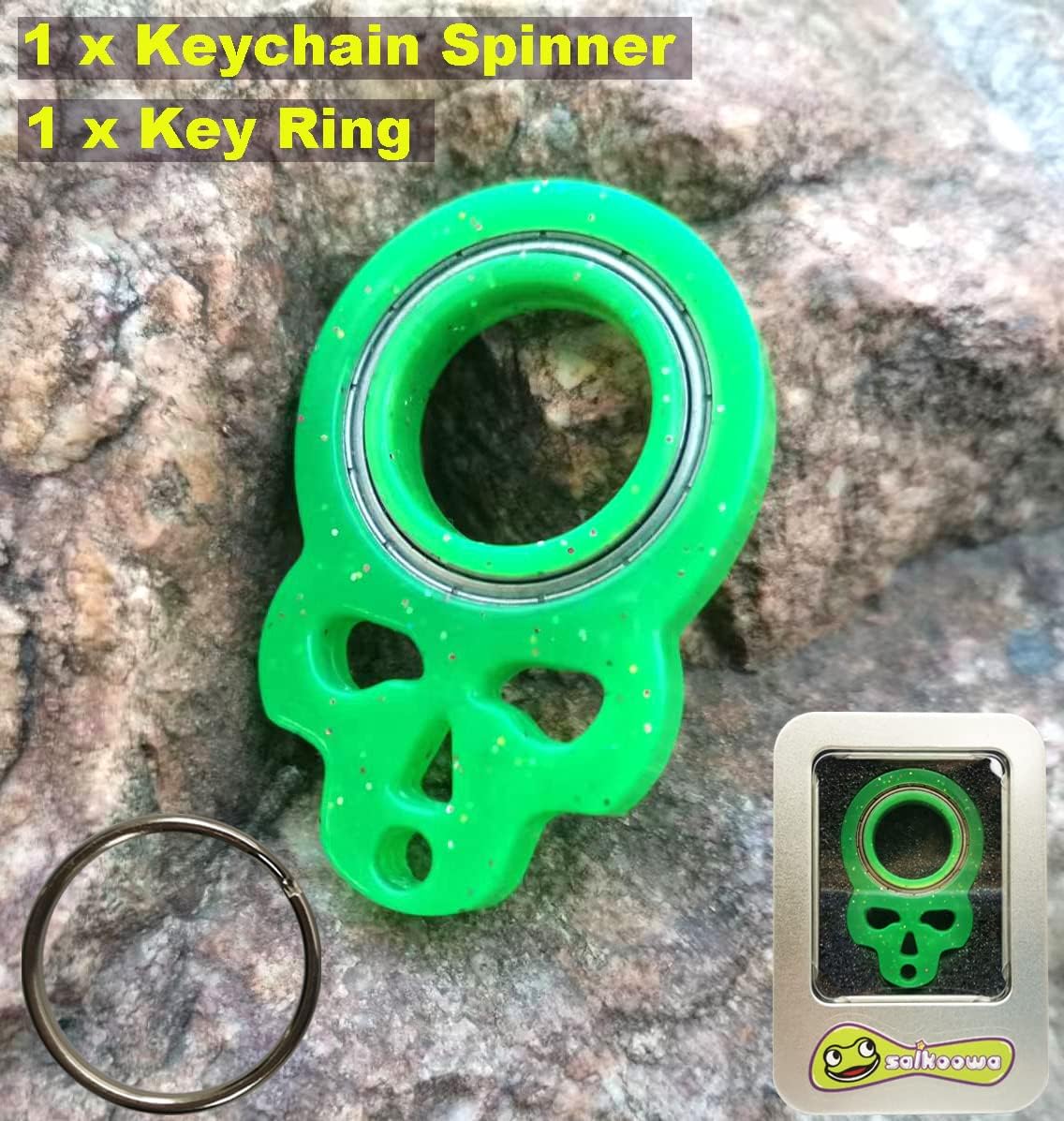 Skull Keychain Spinner,Glow Fidget Keychain,Spinning Keychain Fidget, Fidget Spinner Keychain Toys for Keys (Green)