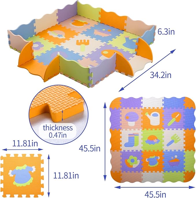 Coolcandy Baby Play Mat, 25Pcs Interlocking Puzzle Floor Mat, with Safety Fence - 0.4" Thick Non-Toxic EVA Foam Play Mat, for Infants & Toddlers 3-36 Months, Soft Puzzle Tiles for Play Areas