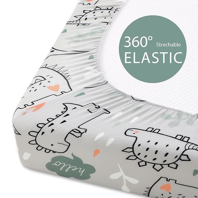 Baby Bassinet Sheets Girl Boy, Fitted Bassinet Sheet Set 3 Pack Bassinet Mattress Sheets Universal Fit for Rectangle, Round, Oval, Hourglass Mattress, Soft Breathable Green & Apricot Lion