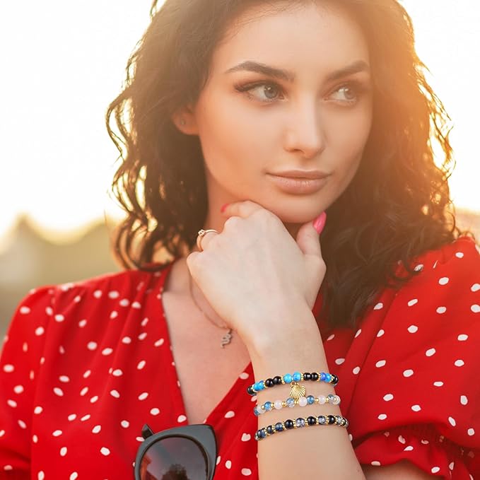 Funtopia 1377pcs Blue Glass Beads for Bracelets, 24 Colors 6mm Beads for Jewelry Making, Round Crystal Blue Ocean Sea Bead for Bracelet Earring Necklace DIY Crafts with Spacer Bead and Charms