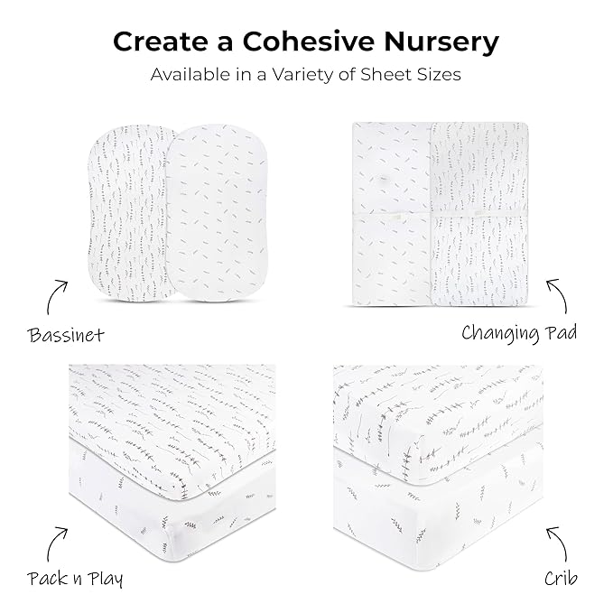 Ely’s & Co. Pack and Play Sheets, for Mini/Portable Crib, 2 Pack Fitted Playpen Play Yard Sheet Set Compatible with Graco Pack n Play, for Baby Boys/Girls, 100% Cotton, Forest Grey Floral, 38”x24”x5”