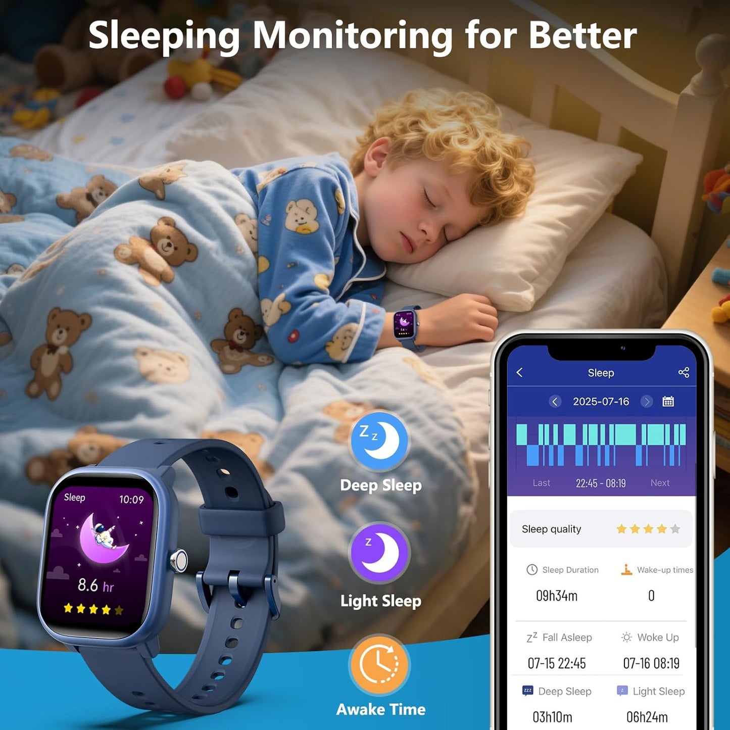 Kids Wach for Girls Boys 6-15 Year Old - Smart Watch for Kids 1.8" Fitness Tracker,No Phone Needed,Pedometer Sleep Monitor Heart Rate Waterproof,Puzzle Game for Girls Boys Teens Birthday Gift (Blue)