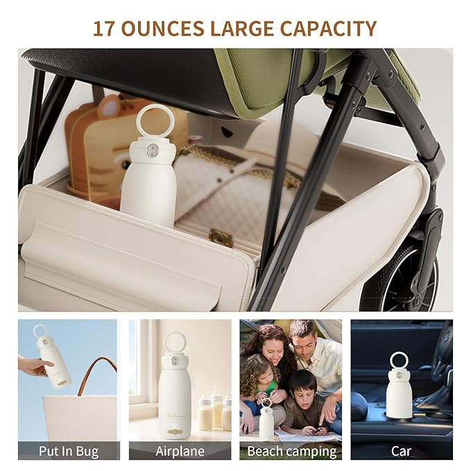 Portable Milk Warmer for Travel: 17 OZ 120W Fast Heating for Breast Milk Formula & Water - Portable Milk Warmer for Baby, Fast Charging & Long Battery Life for Outdoor Airplane Car Journey