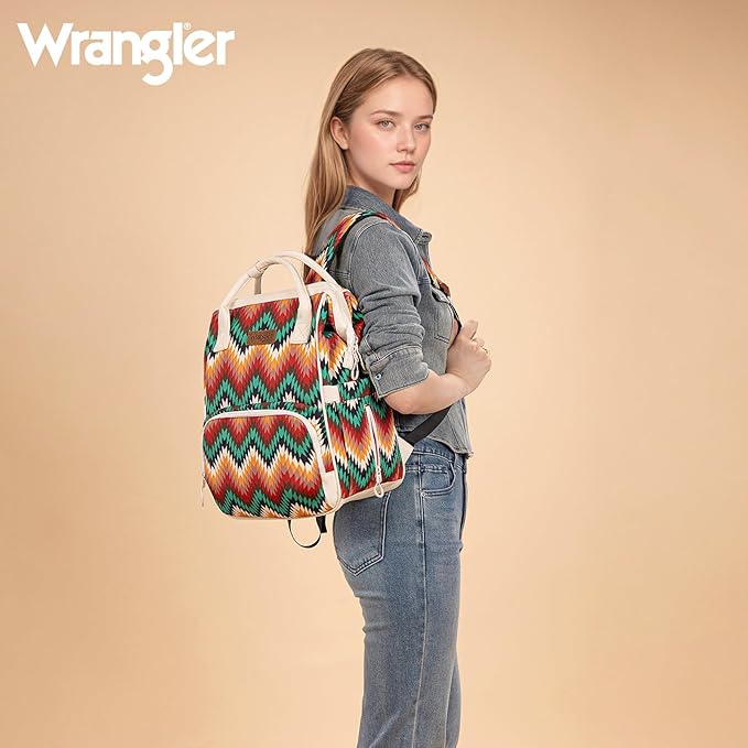 Montana West Wrangler Callie Diaper Bag Backpack with Pacifier Case, Crossbody Bottle Bag and Stroller Straps Western Pattern Multifunction Baby Travel Bag Set WG2216-9110TN