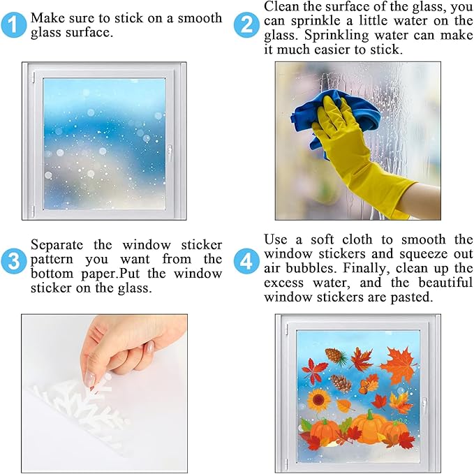 Whaline 124Pcs Fall Window Clings Colorful Maple Leaves Pumpkin Pine Reusable Window Decals for Autumn Thanksgiving Harvest Party Seasonal Holiday Home School Supplies