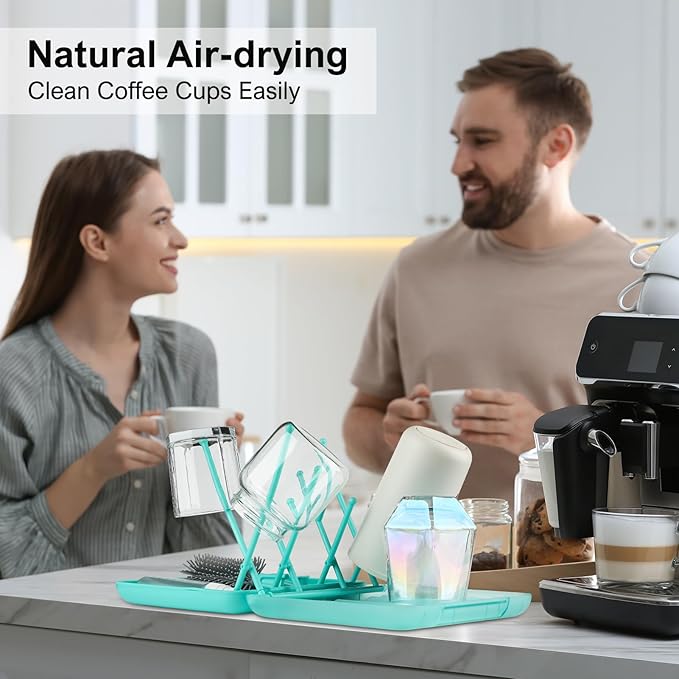 6 in 1 Bottle Brush Set,Bottle Cleaner Brush Kit with Bottle Brush,Drying Rack,Nipple Brush,Straw Brush,Soap Dispenser&Storage Box,Portable Baby Essentials for Home&Travel