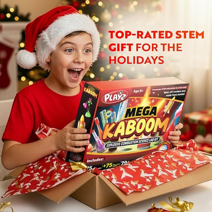 Playz Mega Kaboom! 150+ Explosive Science Experiments Kit for Kids Age 8-12 with 75 App & Video Guided Experiments - Chemistry Set STEM & Educational Toys & Gifts for Boys, Girls, Teenagers & Kids