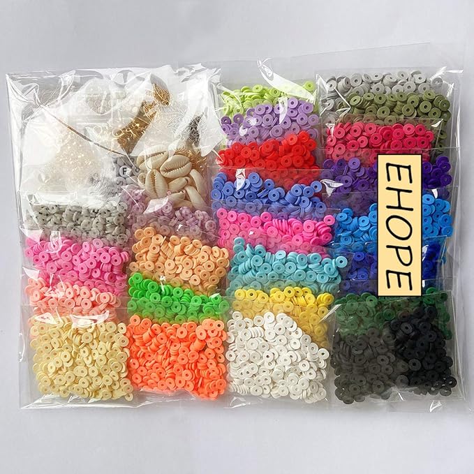 7800 Pcs Clay Beads for Bracelet Making,24 Colors Flat Round Polymer Clay Bead 6mm Spacer Heishi Beads with Pendant and Jump Rings Letter Bead for Bracelets Necklace Earring DIY Craft