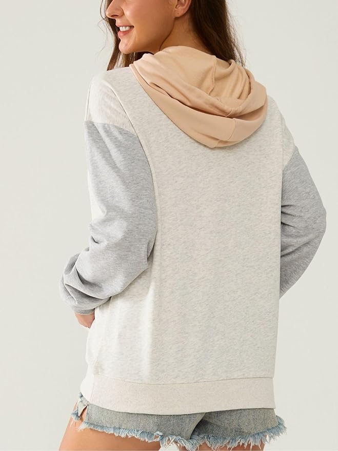 Nursing Hoodie for Breastfeeding Maternity Sweatshirt with Zippers Postpartum Nursing Top Colorblock Clothes