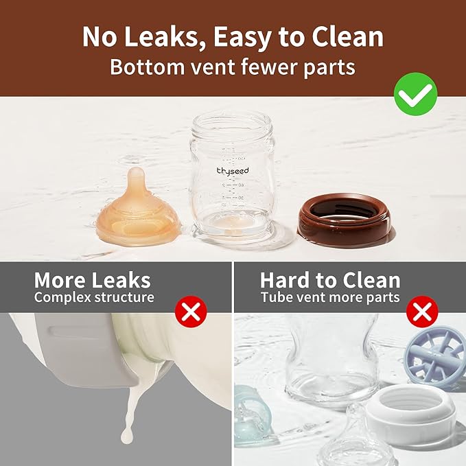 Thyseed Glass Natural Anti-Colic Baby Bottles | Newborn Breast Like Nursing Bottle for Breastfed Babies with Nipple (2+ Months), 8 Ounce, 1 Pack