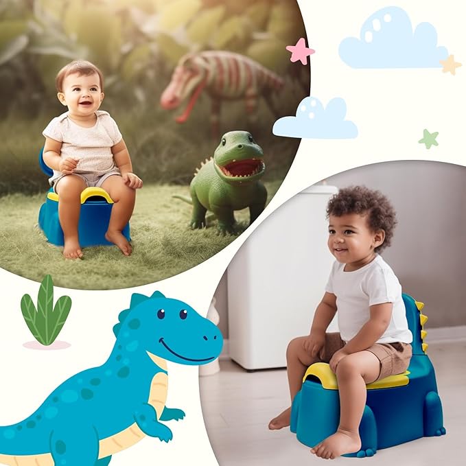 Potty Seat Baby Training Chair Boys Girls Toddler Dinosaur Comfortable children 1-5 years old Baby toilet Animal seat with lid back potty trainer (blue)