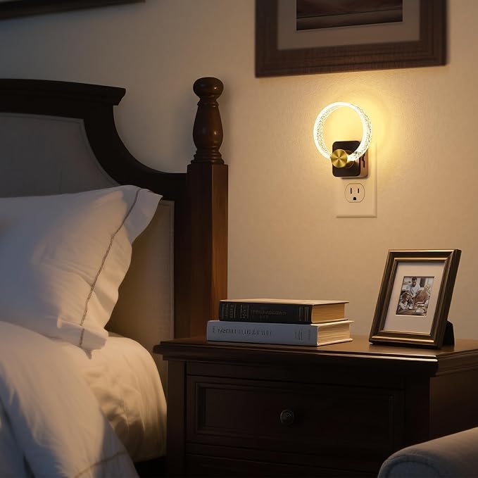 DORESshop LED Night Lights Plug Into Wall,Acrylic Decorative Night Light with Dusk-to-Dawn Sensor, Dimmable Nightlights, Adjustable Brightness for Bathroom, Hallway, Bedroom,Kids Room,Soft White