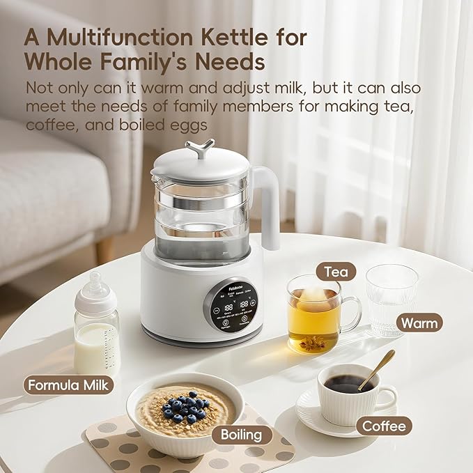 Baby Water Warmer, Baby Bottle Warmer Glass Tea Kettle Boiler, Formula Maker with Night Light, Accurate Temperature Control for Formula, Low Noise Breastmilk Warmer, 24/7 Keep Warm, Coffee,Tea
