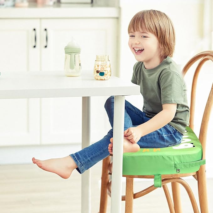 Toddler Booster Seat for Dining Table, Portable Kids Booster Seat with Safety Buckles Portable Increasing Booster Cushion with Non-Slip Bottom (Green Panda)