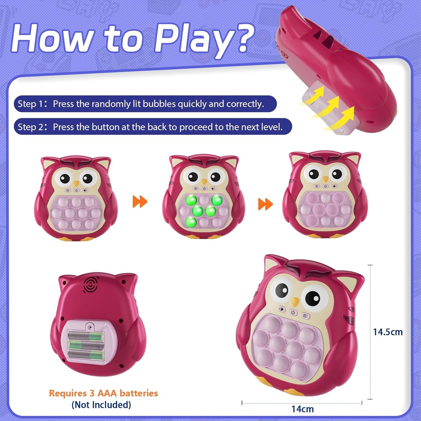 Pop It Game Light Up Fidget Toys, Handheld Games for Kids, Quick Push Bubbles Game Console, Autism Sensory Toys Birthday Gifts for Girls Kids Teens Adults(RED)