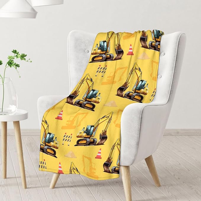 Kids Blanket Excavator Throw Blankets for Kids Adults, 30x40 Inches Cozy Soft Cute Digger Decor Throw for Sofa Couch Bedroom Office