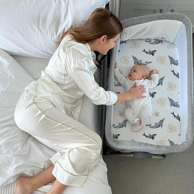 Stretch Fitted Bassinet Sheet Set BROLEX 2 Pack Cradle Sheets for Bassinet Pad/Mattress,Unisex Boys Girls,Ultra Soft,Dolphins Shells