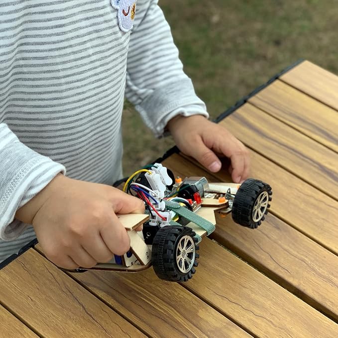 Wooden Wireless Remote Control F1 Racing Car Science Kit to Build (3 Pack of Green)