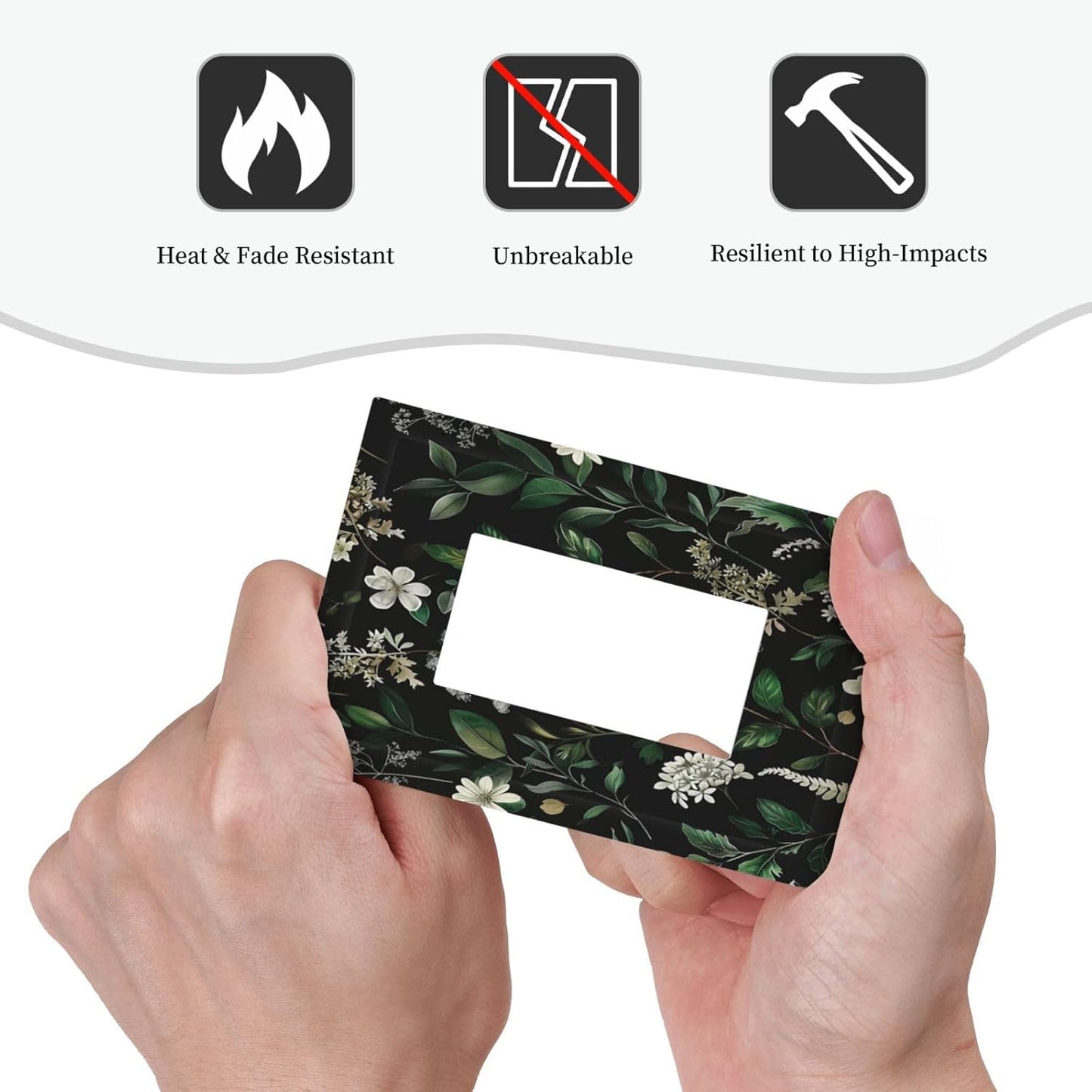 Decorative Outlet Covers Rustic Green Leaves White Flower 1 Gang Single Decora GFCI Device Light Switch Covers Plate 1 Rocker Wall Plate Jumbo Faceplate for Country Bedroom Home Decor