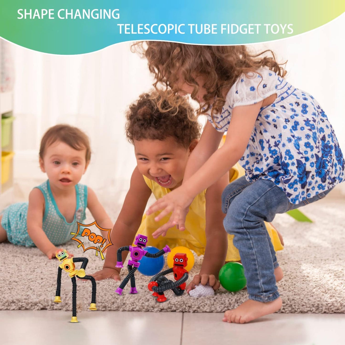 8PCS Pop Tubes Suction Cup Robot Toys Robot Pop Tubes Fidget Tubes Sensory Toys Pack Shape Changing Telescopic Tube Imaginative Play Stimulating Creative Learning Fidget Toys for Girls Boys