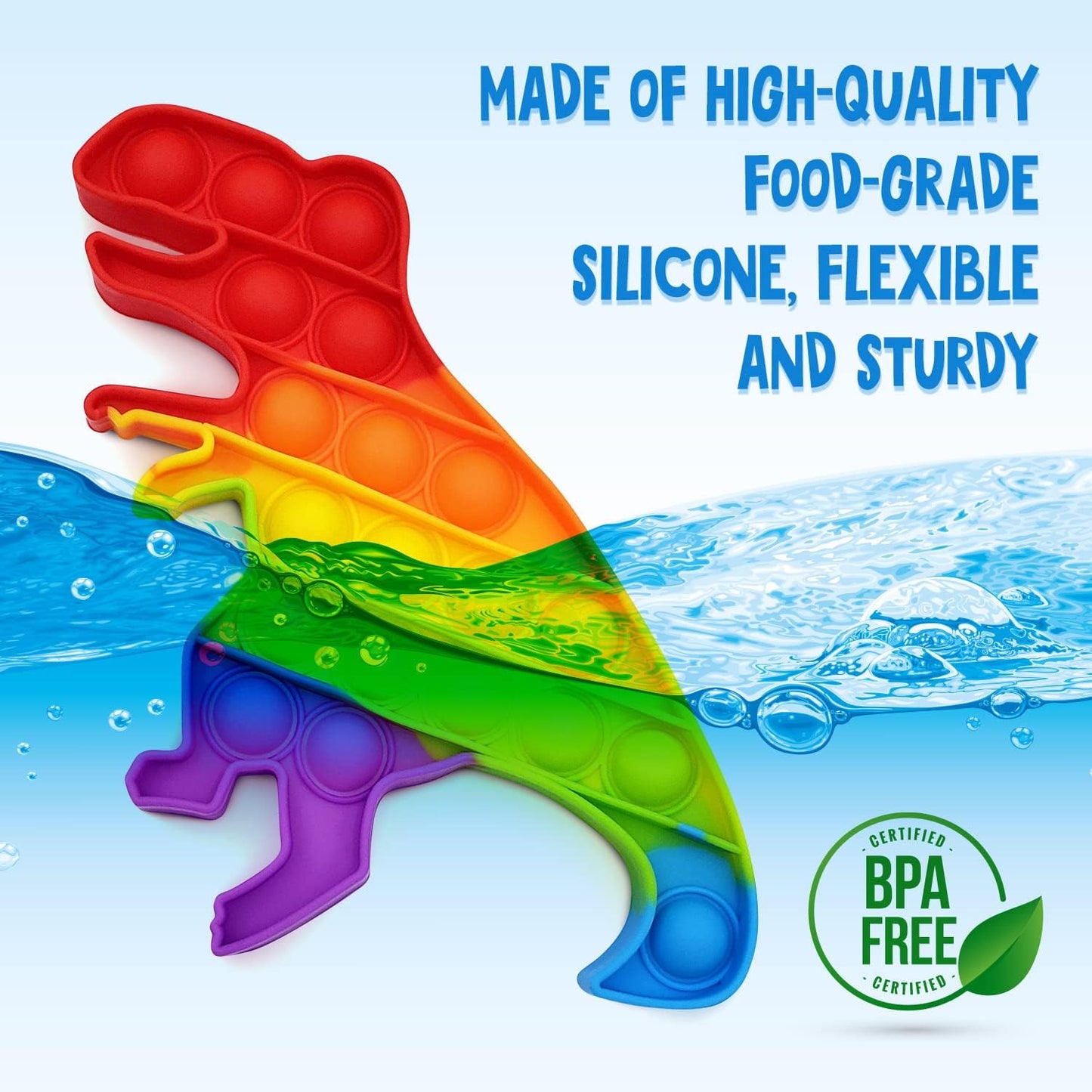 Dinosaur Pop Fidget Toys Set, Silicone Rainbow Dinosaur Popper Fidget Set for Children, Sensory Squeeze Toys Stress Reliever Tool for Kids Adult ADHD T-Rex 4 Pack