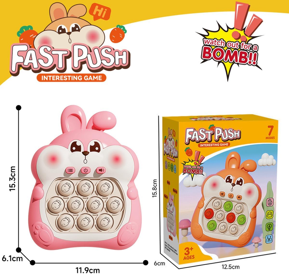 Puzzle Pop Light Up Game Fidget Travel Games /Upgrade Travel Sensory Fidget Toys Popular Handheld Games for Teenagers Anti Anxiety Autism Relief Birthday Party Gift (Pink Rabbit)